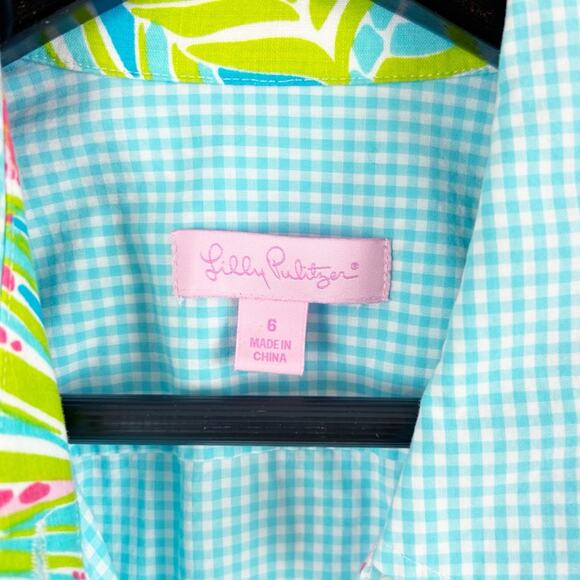 Lilly Pulitzer Blue Gingham Button Down Dress Shirt Size 6 100% Cotton - Picture 7 of 8